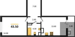 1-к квартира, вторичка, 44м2, 4/17 этаж