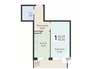 1-к квартира, вторичка, 38м2, 17/20 этаж