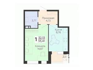 1-к квартира, вторичка, 33м2, 17/18 этаж