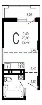 Студия квартира, строящийся дом, 22м2, 16/31 этаж
