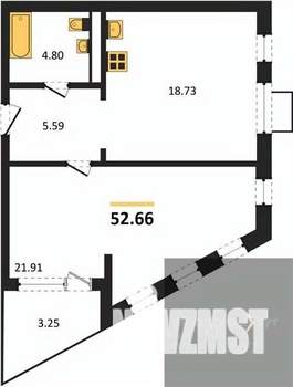1-к квартира, вторичка, 53м2, 17/21 этаж