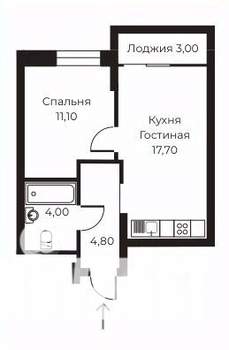 1-к квартира, строящийся дом, 39м2, 7/14 этаж