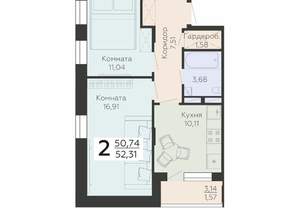 2-к квартира, вторичка, 52м2, 11/24 этаж