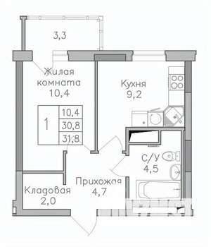 1-к квартира, строящийся дом, 32м2, 20/25 этаж