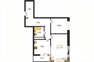 2-к квартира, вторичка, 58м2, 19/25 этаж