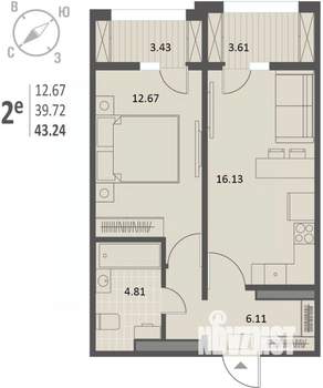 1-к квартира, вторичка, 43м2, 5/18 этаж