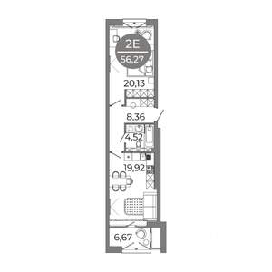 2-к квартира, строящийся дом, 56м2, 2/9 этаж