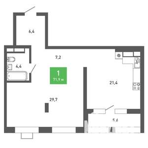 1-к квартира, строящийся дом, 72м2, 9/15 этаж
