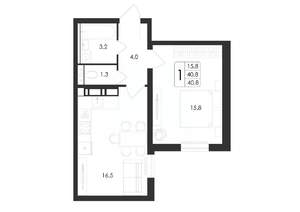 1-к квартира, вторичка, 41м2, 1/17 этаж