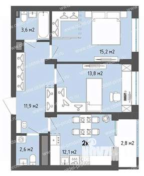 2-к квартира, строящийся дом, 61м2, 5/13 этаж