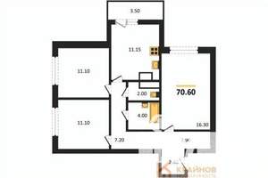 3-к квартира, вторичка, 71м2, 6/25 этаж