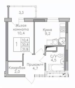 1-к квартира, строящийся дом, 32м2, 13/25 этаж