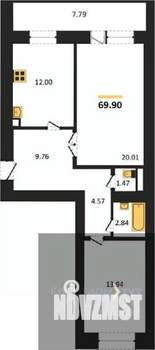 2-к квартира, вторичка, 70м2, 16/16 этаж