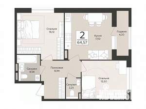 2-к квартира, строящийся дом, 65м2, 9/14 этаж