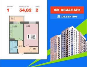 1-к квартира, вторичка, 35м2, 2/18 этаж