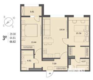 2-к квартира, строящийся дом, 67м2, 10/18 этаж