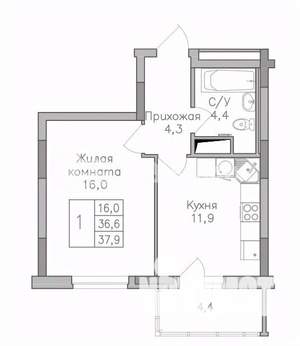 1-к квартира, строящийся дом, 38м2, 12/25 этаж
