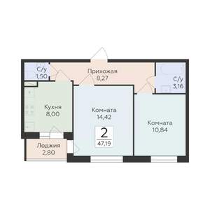 2-к квартира, вторичка, 47м2, 3/19 этаж