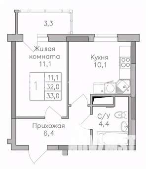 1-к квартира, строящийся дом, 35м2, 21/25 этаж