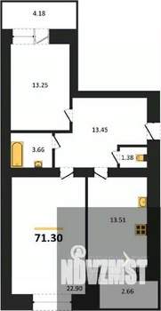 2-к квартира, вторичка, 71м2, 1/16 этаж