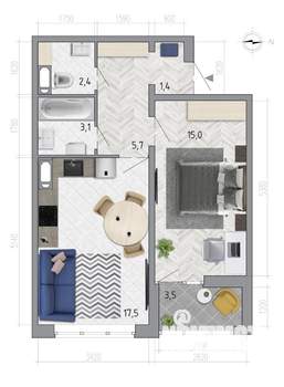 1-к квартира, вторичка, 47м2, 4/18 этаж