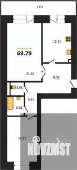 2-к квартира, вторичка, 70м2, 1/14 этаж