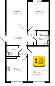 3-к квартира, строящийся дом, 89м2, 15/20 этаж