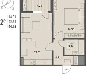 1-к квартира, вторичка, 45м2, 12/18 этаж
