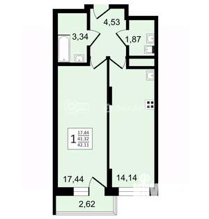 1-к квартира, строящийся дом, 42м2, 17/27 этаж