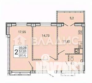 2-к квартира, вторичка, 56м2, 13/15 этаж