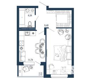 1-к квартира, вторичка, 44м2, 12/18 этаж