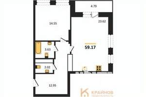 1-к квартира, строящийся дом, 59м2, 14/25 этаж