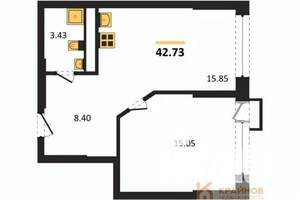 1-к квартира, вторичка, 43м2, 6/21 этаж