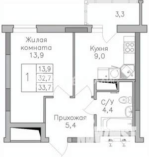 1-к квартира, строящийся дом, 34м2, 4/25 этаж