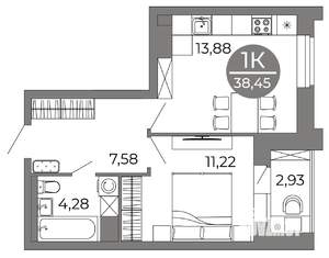 1-к квартира, вторичка, 38м2, 7/25 этаж