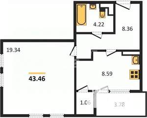 1-к квартира, вторичка, 43м2, 12/21 этаж