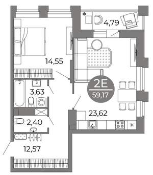 2-к квартира, вторичка, 59м2, 7/25 этаж