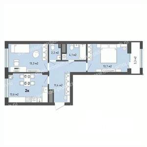 2-к квартира, строящийся дом, 60м2, 2/13 этаж