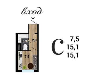 Студия квартира, вторичка, 15м2, 6/15 этаж