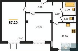 2-к квартира, вторичка, 57м2, 2/19 этаж
