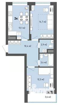 2-к квартира, сданный дом, 59м2, 10/13 этаж