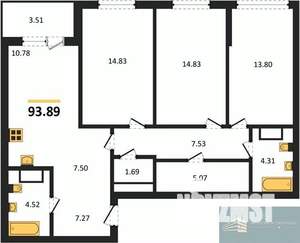 3-к квартира, вторичка, 94м2, 10/18 этаж