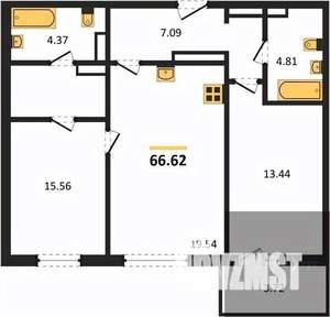 2-к квартира, вторичка, 67м2, 5/18 этаж