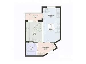 1-к квартира, строящийся дом, 38м2, 6/13 этаж
