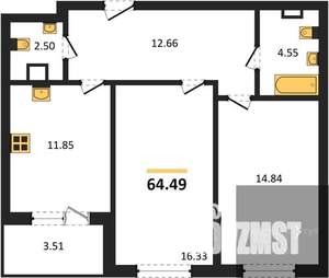 2-к квартира, вторичка, 64м2, 3/18 этаж