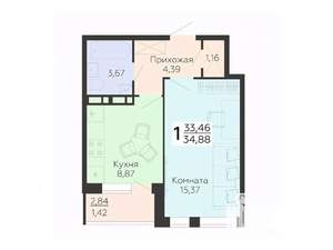 1-к квартира, вторичка, 35м2, 3/18 этаж