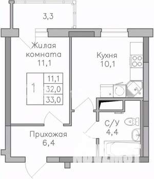 1-к квартира, строящийся дом, 33м2, 18/25 этаж
