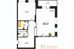 1-к квартира, строящийся дом, 59м2, 10/25 этаж