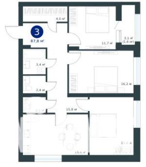 3-к квартира, строящийся дом, 88м2, 2/25 этаж