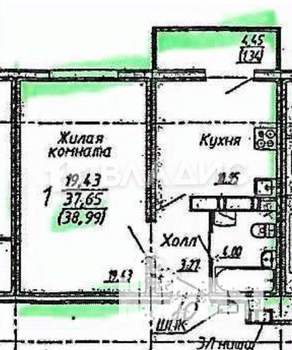 1-к квартира, вторичка, 37м2, 15/17 этаж